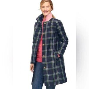 Talbots navy plaid trench coat  Lined Sz M womens - shipping included